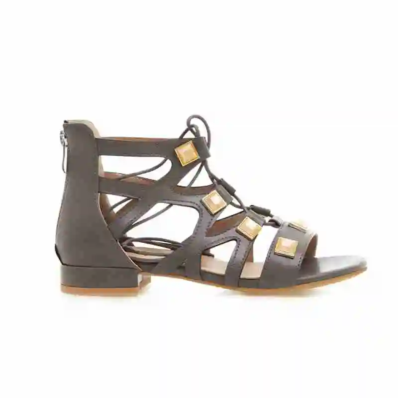 FAMSO 2019 New Women Sandals Black Brown gray Cross-Strap Lace-up Flats Heels Summer Rivets Lady Casual Shoes | Обувь