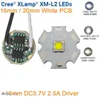 Светодиодный излучатель Cree XML XM-L T6, холодный белый 6500K, теплый белый 3000K, нейтральный белый 4500K 10 Вт, белая печатная плата + 16 мм, В постоянного тока, а, 5 режимов, драйвер
