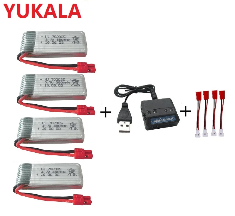 

YUKALA X5A-1 X15 X15C X15W Quadcopter RC Accessories 3.7V 380mah lithium battery and charger 4 in 1 Kit 3.7 v 380 mah