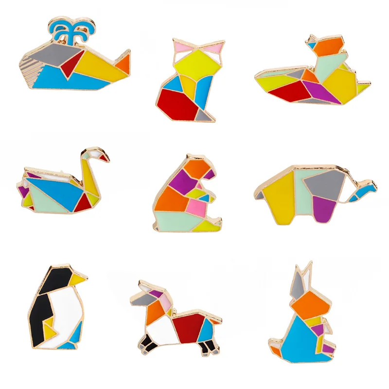 Fashion Cartoon Origami Animal Enamel Brooches Cute Rabbit Squirrel Whale Pony Penguin Fox Design Pins badge For Friends | Украшения и