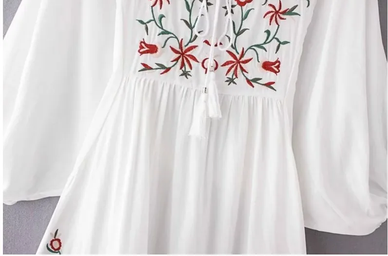 JOYINPARTY Hot Sale Free Shipping Vintage 70s Mexican Ethnic Embroidered Boho Hippie Loose Causel Women Chic Mini Dress | Женская одежда