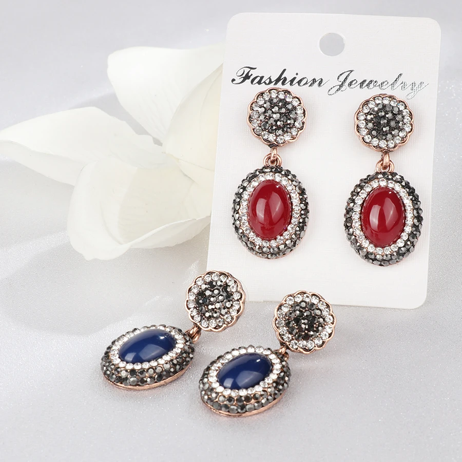 Модные турецкие синие висячие серьги Kinel для женщин Антикварные Золотые овальные