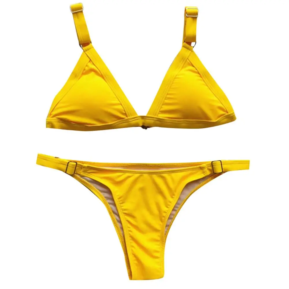 Yellow Женский бандо бандаж низкая талия сплошной короткий белый пряжка бикини набор пуш-ап бразильский купальник пляжная одежда купальник Лето& xs - Цвет: Yellow