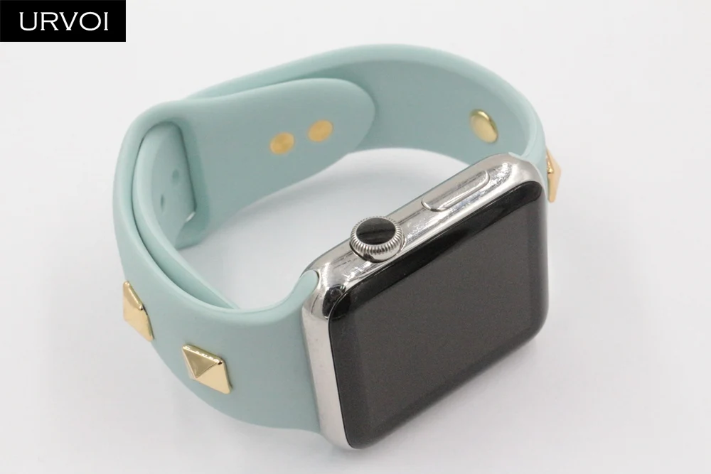 Спортивный ремешок URVOI для Apple Watch series 5 4 3 2 1, силиконовый ремешок с заклепками для iWatch, мягкий Сменный адаптер AW 38 40 42 44 мм