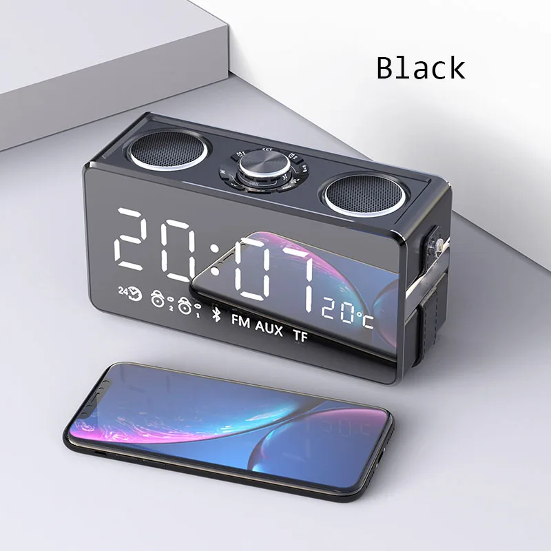 Беспроводной Будильник Bluetooth FM радио светодиодный цифровые часы с режимом включения по таймеру электронные часы Поддержка TF карты памяти AUX сабвуфер музыкальный плеер - Цвет: Черный