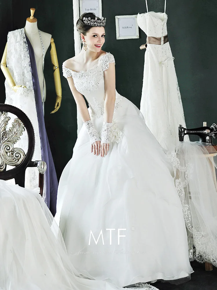 elegant princess han edition a word shoulder to bind the bride wedding dress(EMS free shipping ) 178 | Свадьбы и торжества
