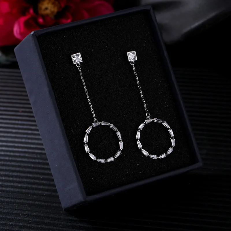 USTAR круглые Висячие серьги для женщин с квадратным кубическим цирконием