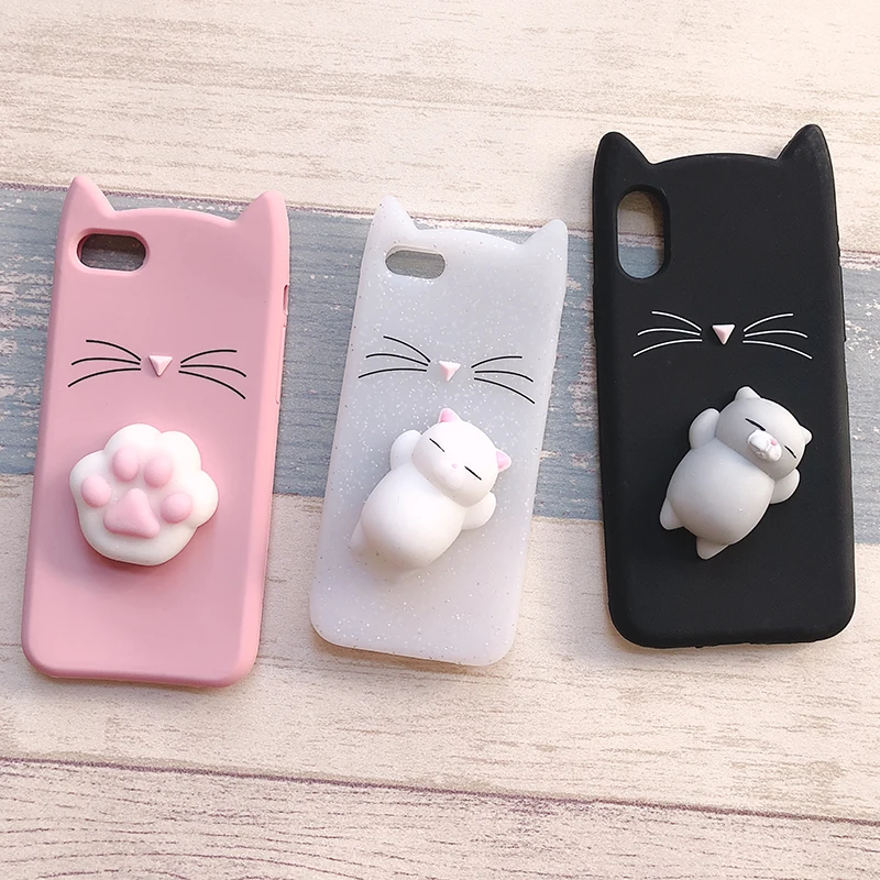 Чехлы для iphone 7 8 6 6S Plus se с 3D милым японским блеском изображением медвежьего кота