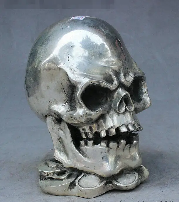 Chinese Silver Art Skull Head Human Bust Skeletons Death's Statue Figurine | Дом и сад