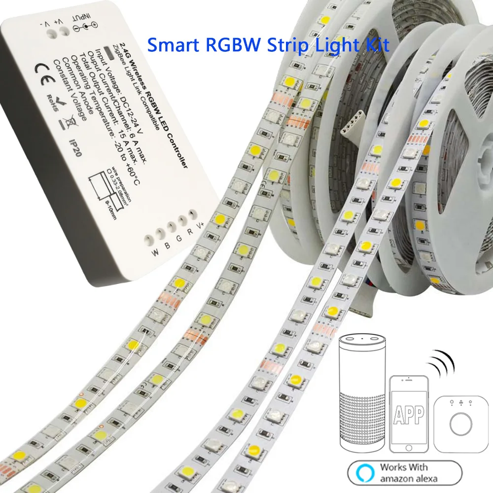 Домашний умный комплект ZIGBEE RGBW с полосами ZIGBEE Smaet светодиодный контроллер zll светильник 5 м 300 светодиодный s для Echo Alexa plus Голосовое управление