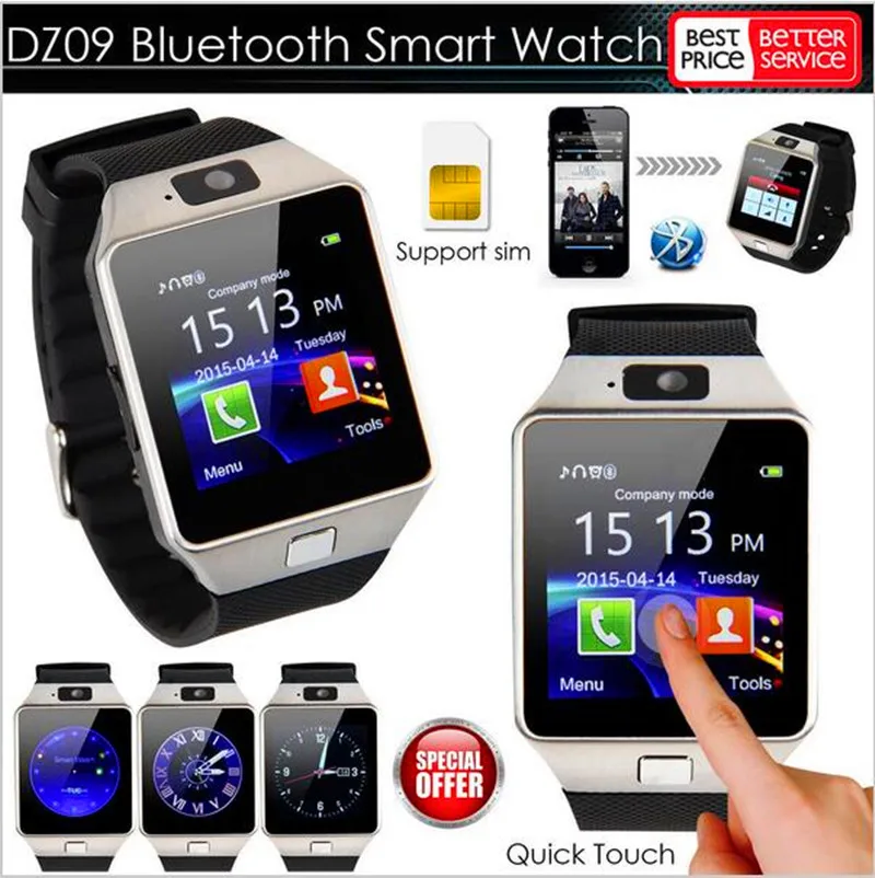 Bluetooth DZ09 Смарт часы Поддержка 2G сим картой TF на 8 Гб Для мужчин женщин Smartwatch
