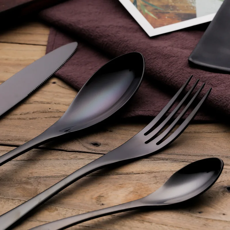 Черный пищевой набор посуды из нержавеющей стали с покрытием|western dinnerware|dinner setset