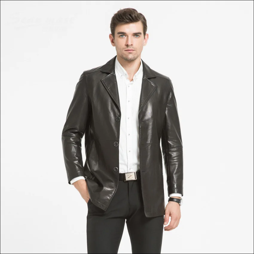 Maylooks 2019 куртка из козьей кожи мужская кожаная повседневная Длинная ветровка