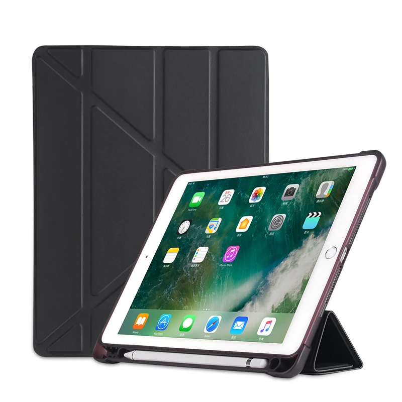 Universal Simple Silicon Clear Back Shell Leather Case for iPad 9.7 inch 2018 Foldable Stand Smart Cover With Pen Tray | Компьютеры и