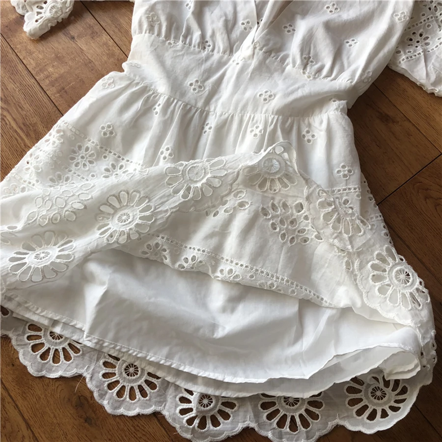 TEELYNN мини кружевное платье белое хлопковое летнее с цветочным рисунком