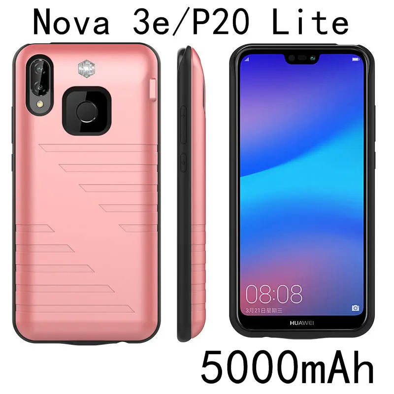 Nova3e-Pink Ударопрочный чехол-батарея P20 для huawei Nova 3e P20 Lite, запасное зарядное устройство, чехол s для huawei P20 Pro, чехол для зарядки - Цвет: Nova3e-Pink
