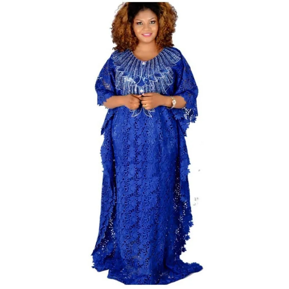 

2 Piece Set Super Size African Dresses For Women New Style African Dashiki Fashion Water-soluble Lace Loose Beaded Long Dress