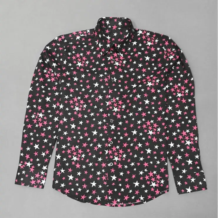 

Мужская хлопковая рубашка с длинным рукавом, с карманами и принтом в виде звезд