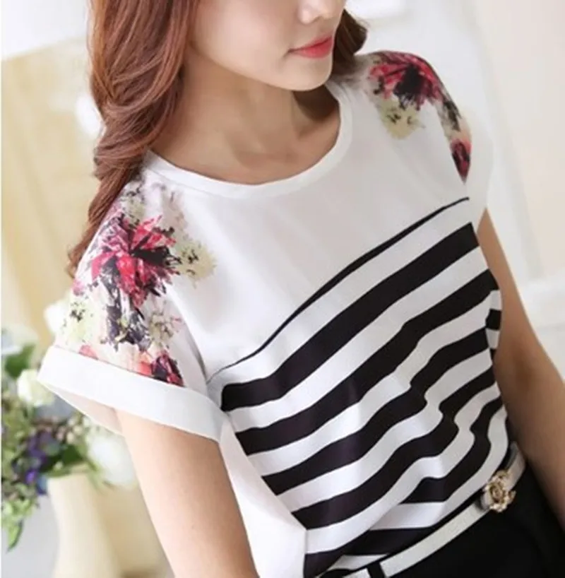 2016 новинка женские летние стиль печатных с коротким рукавом черный и белый
