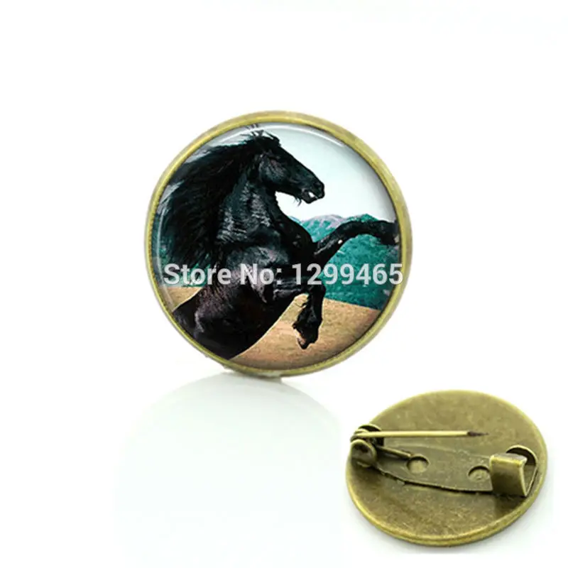 Последняя мода Черная лошадь искусство картина стеклянный кабошон купольная
