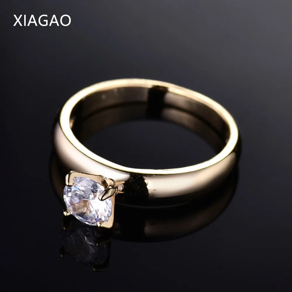 Женские кольца с цирконием XIAGAO круглые золотого цвета белыми Австрийскими