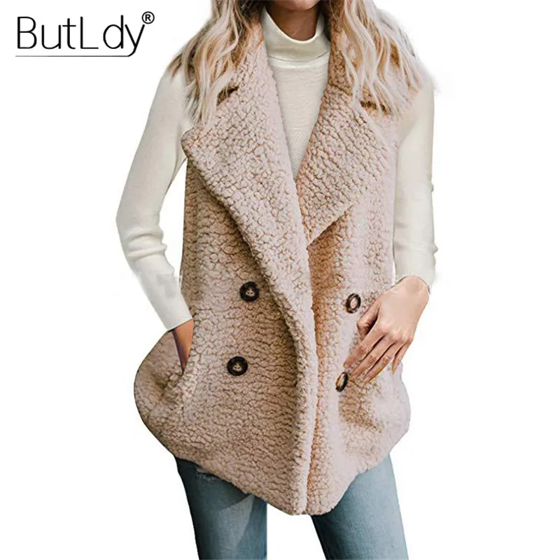 Женский жилет с широкими лацканами из овечьей шерсти повседневный