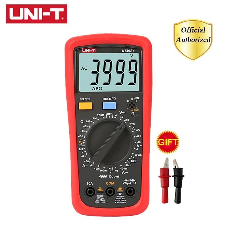 UT39A(PLUS) UNI-T UT39A+ UT39C+ цифровой мультиметр портативный Авто Диапазон тест er AC DC V/A Ом/температура/частота/HFE/NCV тест - Цвет: UT39A(PLUS)