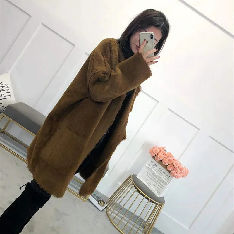 New Fashion Kintted Cardigans Female Solid Long Sleeves V neck Sweater Coat Loose Open Stitch Woman |