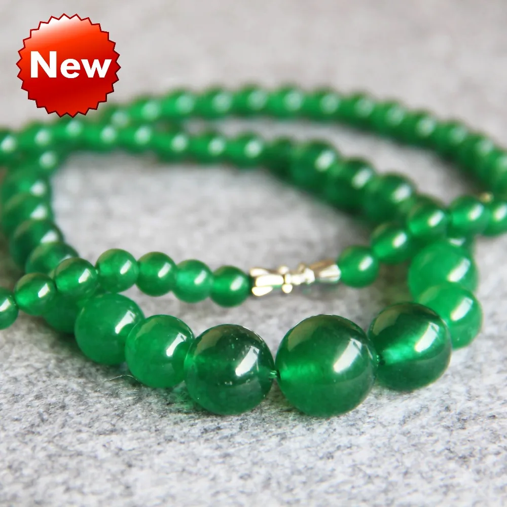 

New 6-14mm Natural Green Chalcedony Necklace Women Girls Gifts Beads Round Natural Stone Ornaments Fashion Jewelry Making Design