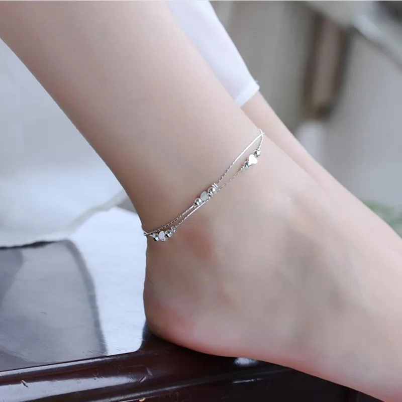 

Everoyal Top Quality 925 Sterling Silver Bracelets For Women Jewelry Charm Ball Heart Anklet Accessories For Girls Gift
