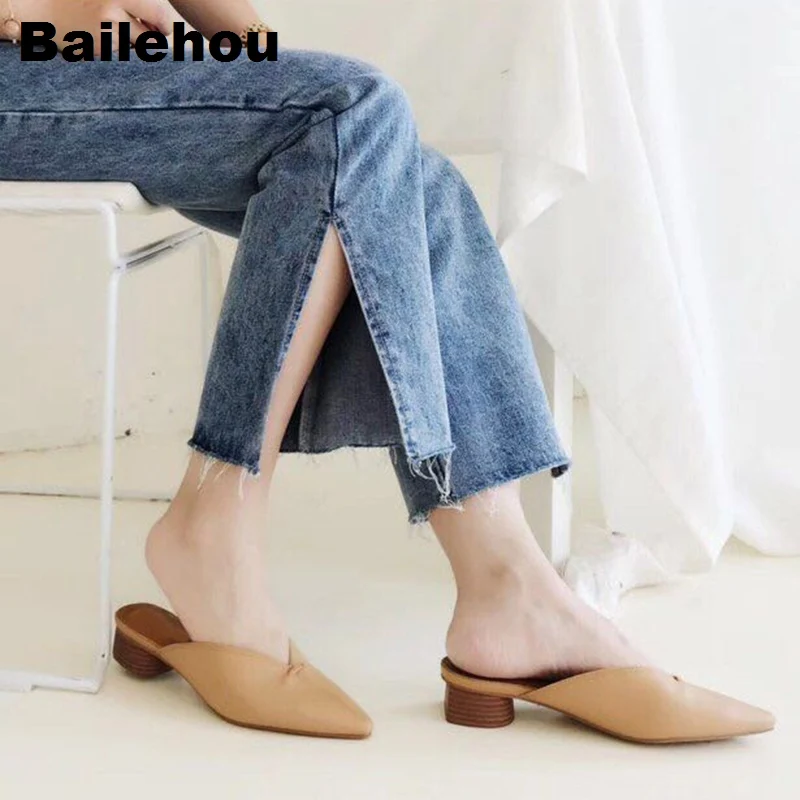 Bailehou/женские шлепанцы без шнуровки обувь пикантная женская на низком каблуке для