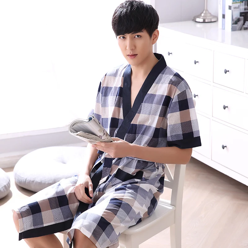 Robes Men Summer Short-Sleeve Thin Cotton Robes Men Loose Bathrobes Plus Size 4XL boy youth Robe
