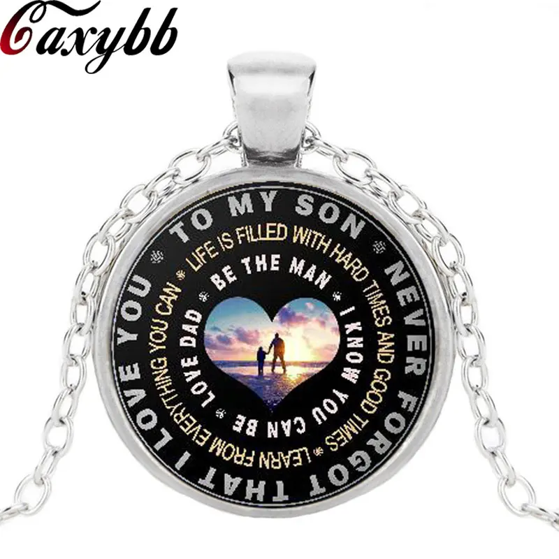 

Caxybb Newly arrived Father Son Necklace Never Forget I Love You Round glass Pendant necklace