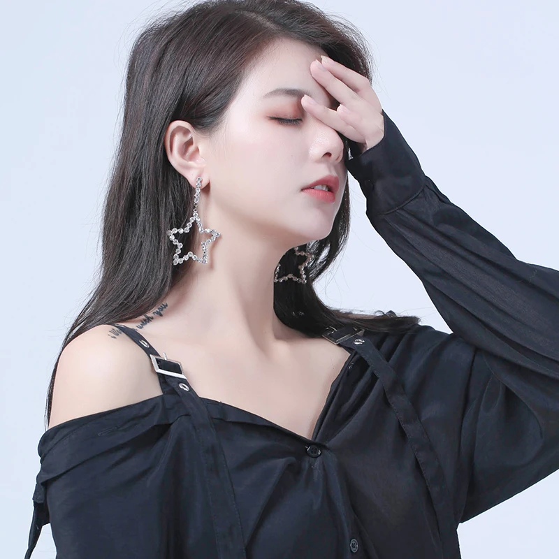 925 Серебряные иглы дикие супер мигание пятиконечная звезда серьги темперамент