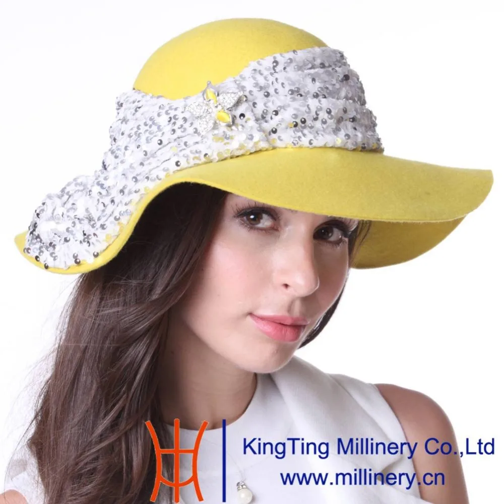 Бесплатная доставка Джун молодой Для женщин Шапки Фетр 100% шерсть широкими полями