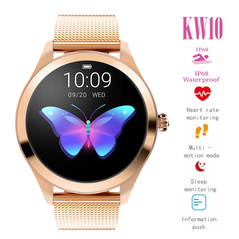 Женские Смарт часы KW10 с Bluetooth IP68 Водонепроницаемый Фитнес Браслет С Пульсометром