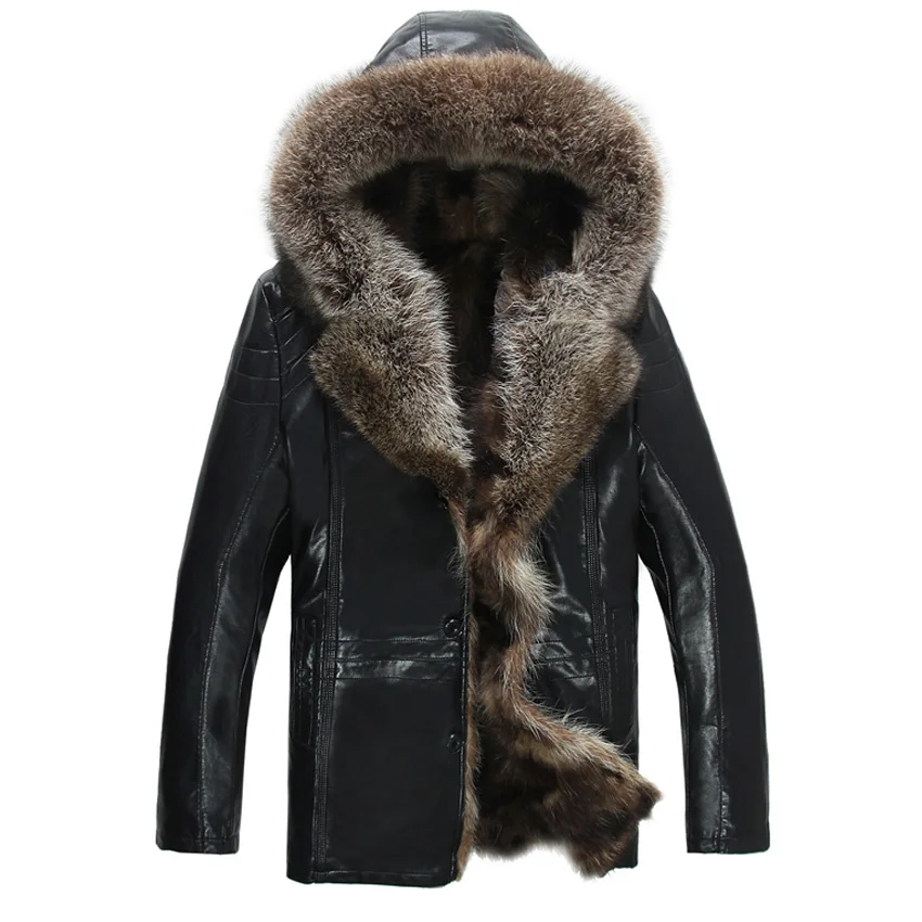 Мужская кожаная куртка из овечьей шерсти толстая натуральной кожи с воротником