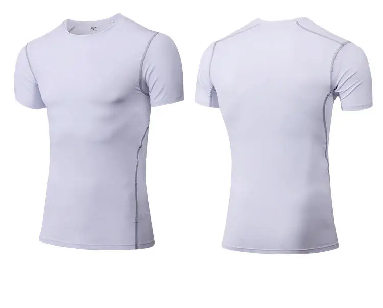 Спортивные футболки, мужская облегающая одежда для тренировок, одежда для фитнеса, одежда для бега с коротким рукавом, спортивная одежда, эластичная и быстросохнущая футболка - Цвет: Белый