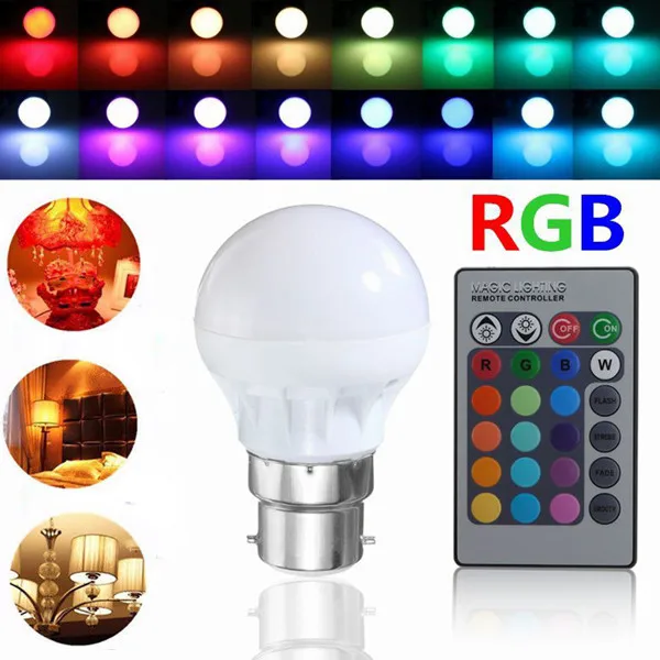 3 Вт RGB светодиодный светильник Глобус лампа B22 5050SMD энергосберегающая лампа Точечный светильник лампа 16 цветов меняющийся Декор Светильник ing AC85-265V