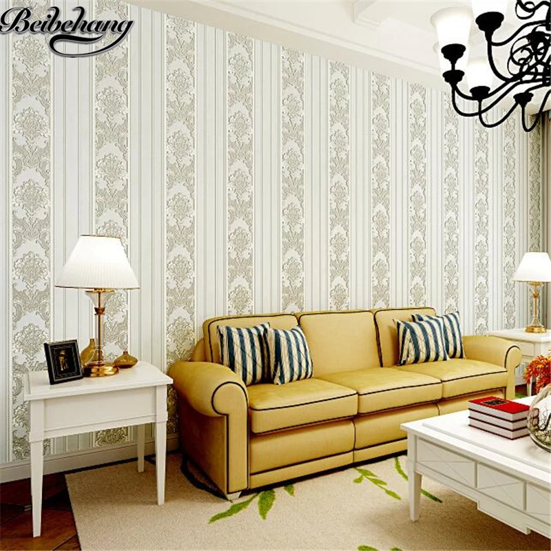 

beibehang European 3D Stereo Papel de Parede Striped Wallpaper Green Nonwovens Wallpaper TV Wall Living Room Bedroom Wall paper