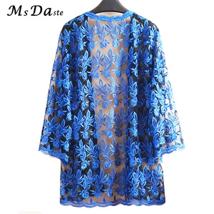 Женский кружевной кардиган, повседневная винтажная куртка с вышивкой, большие размера плюс, размеры 2XL  4XL, W184