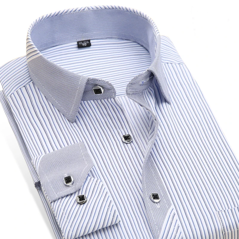 Men's Formal Business Shirts Long Sleeve Striped Dress Office/Work Wear Clothes Patchwork Casual | Мужская одежда