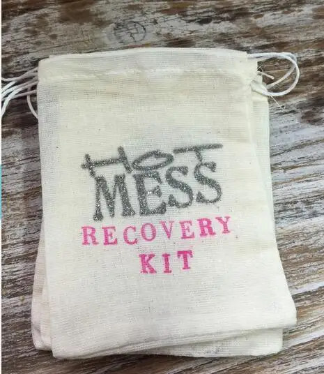 

personalized hot mess wedding Party Hangover Kits jewelry favor muslin Bags Bachelorette hen bridal shower favors