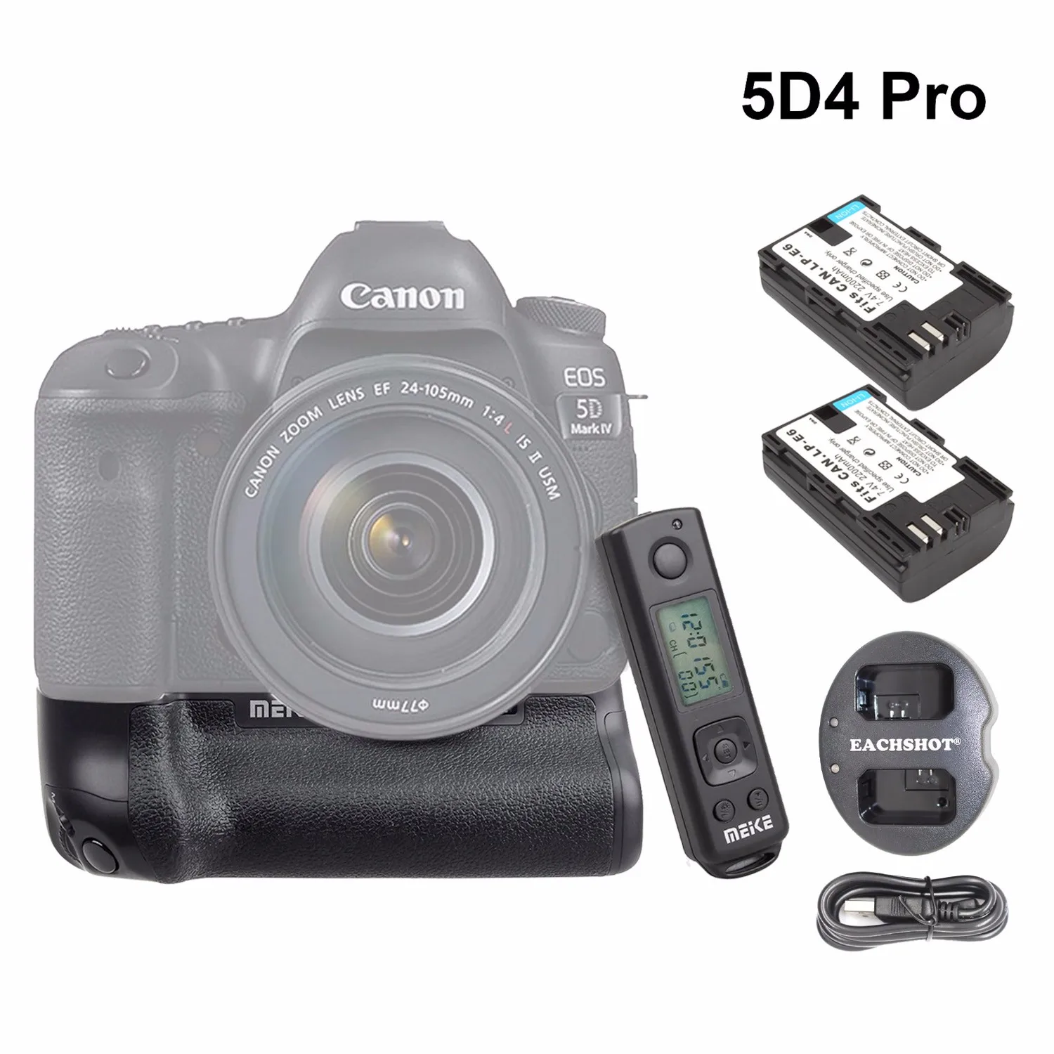 

Meike MK-5D4 PRO Battery Grip With 2.4G Wireless Remote for Canon 5D Mark IV Camera as Canon BG-E20 w/ LP-E6 Battery & Charger