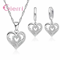 latest ssilver color jewelry sets heart in heart necklace earrings pendant pendant for women bridal party engagement gifts