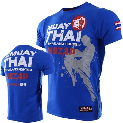 Blue Футболка VSZAP Thailand boxing MUAY THAI тренировочная Боевая футболка - Цвет: Blue
