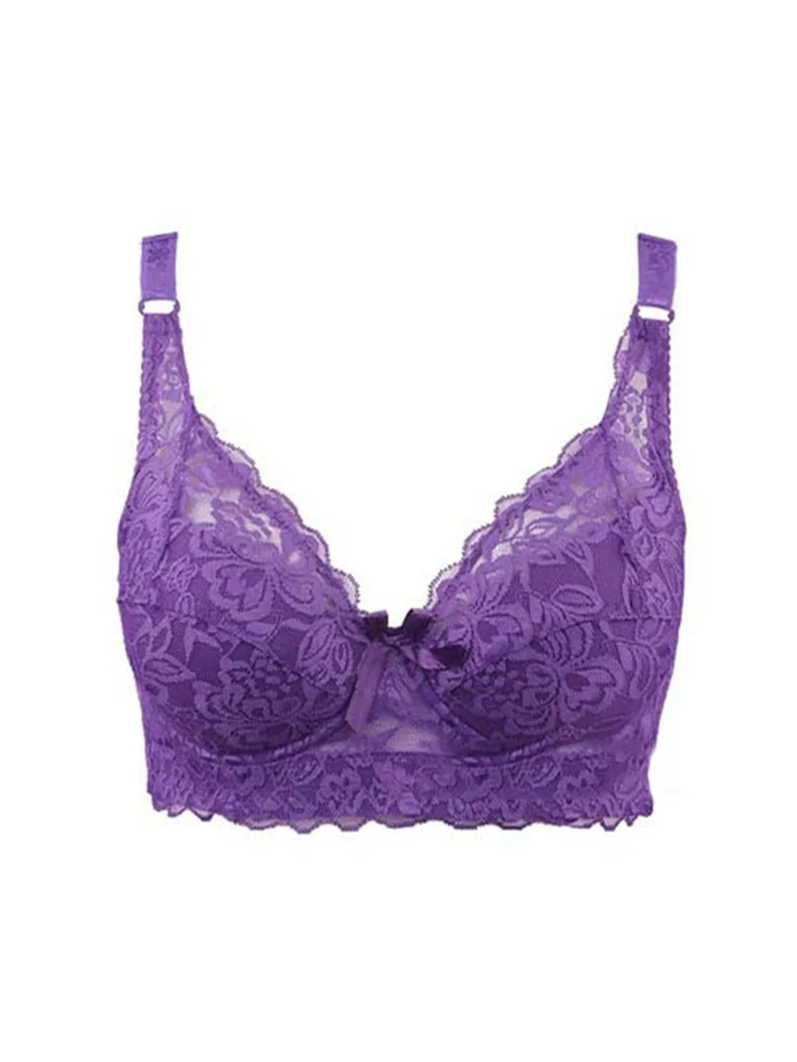 Purple Сексуальный кружевной бюстгальтер размера плюс, B, C, D, чашечки на косточках, регулируемое нижнее белье, бюстгальтеры для женщин, нижнее белье с вышивкой, 36-105 плюс, bh - Цвет: Purple