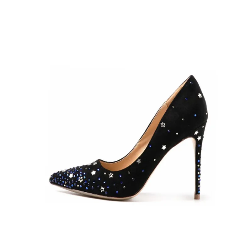 

Free shipping fashion women Pumps lady Black suede crystal Pointy toe high heels shoes 10cm Stiletto heeled bride wedding shoes