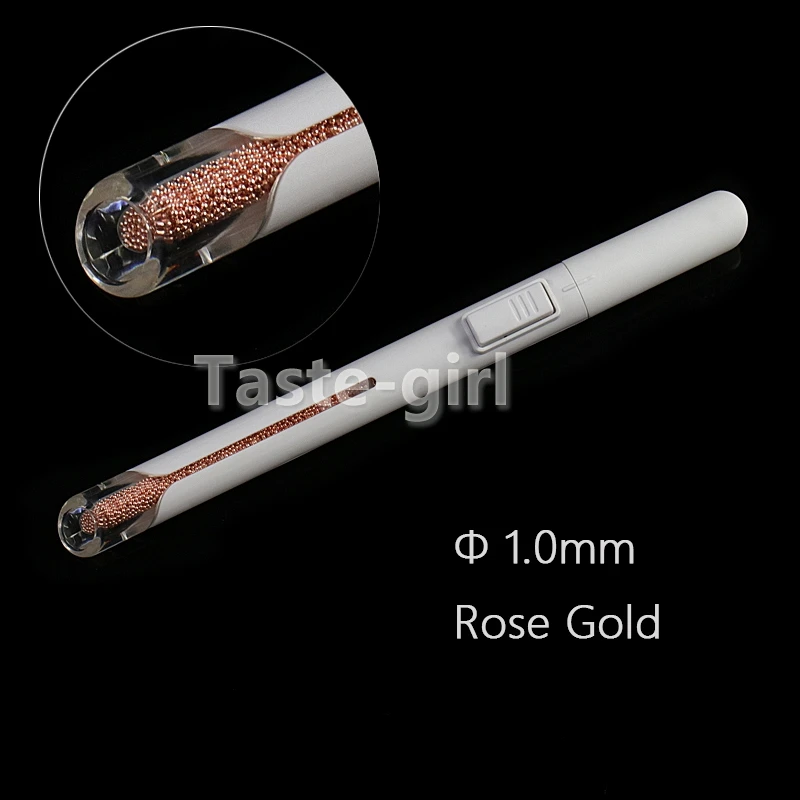 1.0MM Rose Gold 12 типов стальных шариков, ручка для раскрашивания ногтей, инструмент для дизайна ногтей, маленькие шариковые икры, аксессуары для маникюра, ручка для рисования слитков - Цвет: 1.0MM Rose Gold