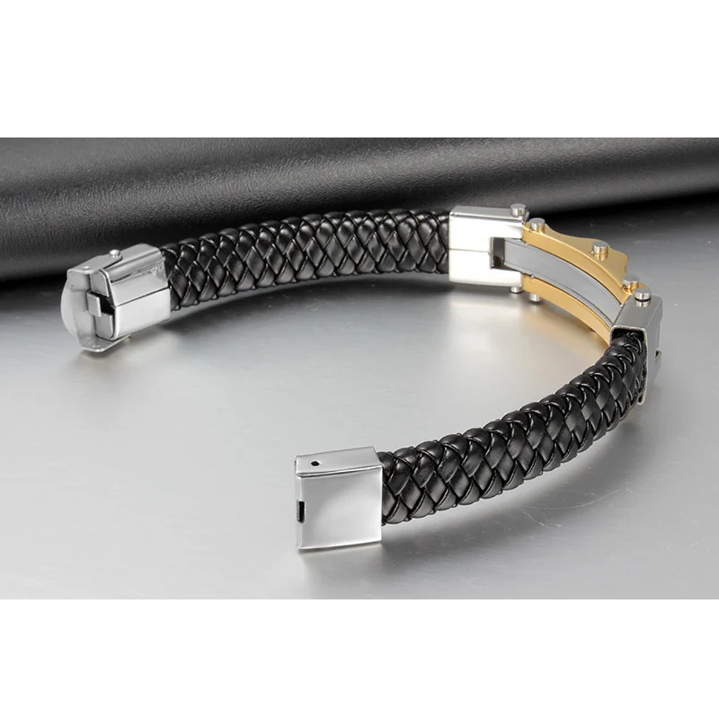 Mprainbow мужской браслет из натуральной кожи идентификация ID нержавеющей стали